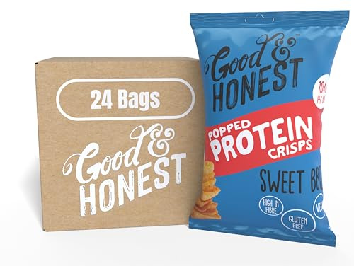 Good & Honest Popped Crisps, glutenfreie Pub-Snacks, 24 x 23 g (23 g x 24 Beutel, Protein – Sweet BBQ)