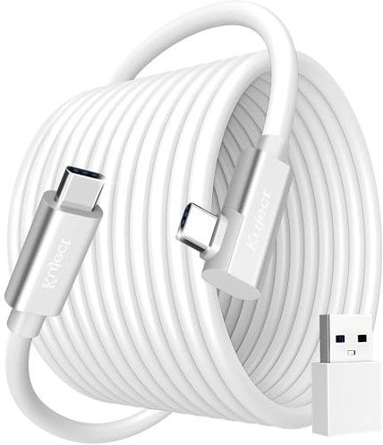 Kuject Link Cable 20FT Compatible for Quest 3S/3, Quest 2/Pro, Pico 4, VR Headset Accessories Cable for Rift S/Steam VR Games, USB 3.0 Type C to C High Speed Data Transfer Cord for Gaming PC, White