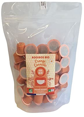 CAPSUL&BIO Rooibos Cannelle Orange et Thé Rouge - Compatible avec les machines à Capsules Nespresso - Camomille, Fenouil, Sans Caféine - 70 Capsules Biodégradables, 100% Végétales-Fabriqué en France.