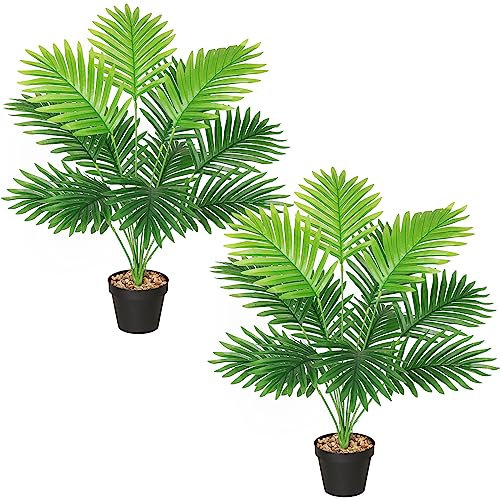 SOMYTING Kunstpflanzen Groß Areca Kunstpalme 68 cm Hoch 12 Zweige im Topf Künstliche Pflanze Tropical Hawaii Grün Fake Plant Real Touch Pflanzen Kunstblume Deko Büropflanzegroß Grünpflanze 2 Stücke