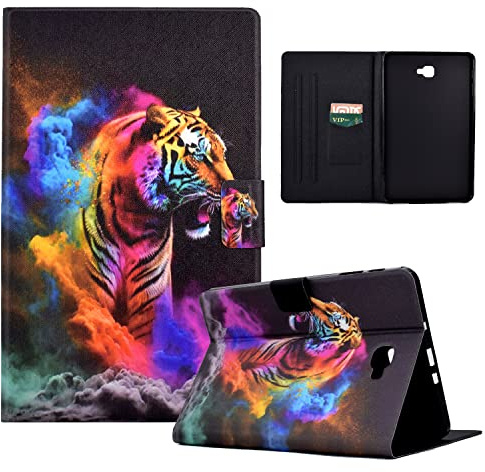 LSPCASA Hülle für Samsung Galaxy Tab A 10.1(2016) SM-T580/T585 PU Leder mit Kartenfächern und Standfunktion Schutzhülle Cover Klapp Case Tablet Hülle für Samsung Galaxy Tab A -Farbe Tiger