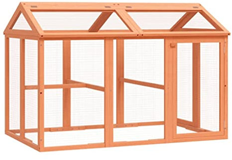 vidaXL Freilaufgehege, Kleintiergehege mit Klappdach Seitentür, Haustier Laufstall für Hasen Kätzchen Welpen, Kleintierstall Freigehege, Braun Massivholz Kiefer