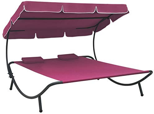 ZEYUAN Garten-Sonnenliege mit Sonnendach und Kissen, Balkonliege, Gartenliege, Sonnenbett Outdoor, Gartenliegestühle, Freizeitliege, Strandliege, Gartenmöbel, Himmelsliege, Rosa