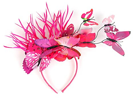 Schmetterlings Haarband mit farbenfrohen Schmetterlingen, Fascinator, Haarband, Karneval, Party, Verkleidung, Schmetterling, Haaraccessoires für Frauen Schmetterlings Haarreif (Hot Pink, One Size)