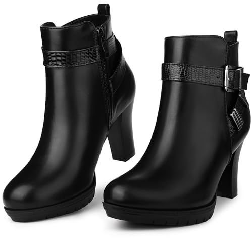 Perphy Platform Block Heel Buckle Ankle Boots for Women Black 4.5 UK/Label Size 6.5 US