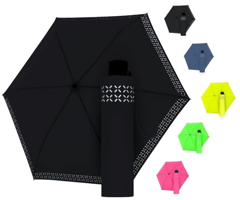 Doppler Regenschirm Safety Reflect I Regenschirm mit reflektierendem Rand & Handöffner I Mini Schirm mit passender Schirmtasche I Leichter Taschenschirm für Unterwegs