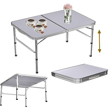 Mesa plegable resistente de 90 cm/3 pies de altura ajustable, mesa de picnic portátil al aire libre para jardín, comedor, barbacoa