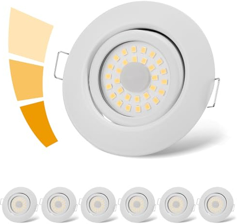 cloksh LED Einbaustrahler 230V Flach Dimmbar Weiß LED Spots 3 stufe Dimmbar 6W IP44 Bad Einbauleuchten Deckenspots,Warmweiß 3000K Schwenkbar Einbauspots für Badezimmer Küche Wohnzimmer,6er Set
