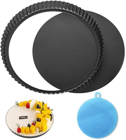 PUWOWYE Stampo Crostata 28 cm,Stampo per Crostate,Tortiera Crostata,Quiche Form,Stampo Quiche,Stampo Crostata Fondo Amovibile,Teglia Rotonda da Forno,Padella Antiaderente con Quiche