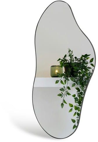 Ymahizax Wall Mounted Bathroom Mirror, Black Metal Framed Irregular Mirror for Living Room, 98 x 45 CM Hanging Mirrors for Walls Make up Dressing Mirrors for Bedroom Hallway