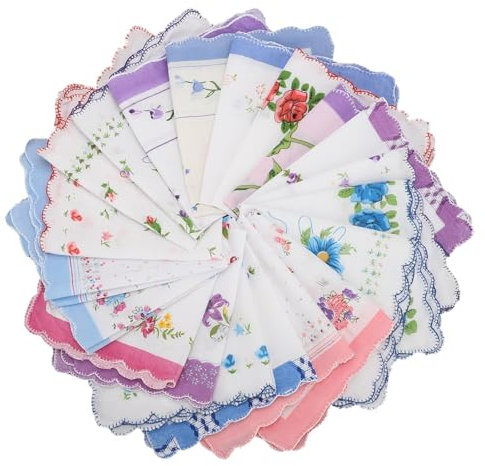 EEEKit Stoff Taschentücher, Damen Taschentücher, 20 Stück Baumwolltaschentücher mit Motiv Wellenkante für Hochzeit Geschenke, 28 x 28 cm