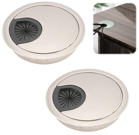 2 Pack 80mm Desk Grommet Kit,Zinc Alloy Desk Hole Covers,Computer Desktop Grommets Cable Management Wire Organizers,Round Table Cable Hole Cover for Home Office,Brushed Silver