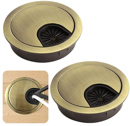 2 Kabeldurchführungen aus Aluminiumlegierung, runde 60-mm-Lochabdeckung für Schreibtisch-Organizer im Homeoffice (Bronze)