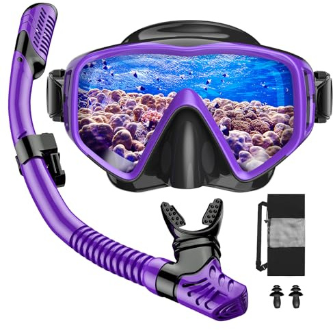 JEMULICE Set per Snorkeling Adulti con Maschera e Boccaglio, Maschera Subacquea Anti-Fog & Anti-Perdite Panoramica 180°, Maschera da Snorkeling, Snorkel Set, Maschera per Immersioni, Unisex-Adulto