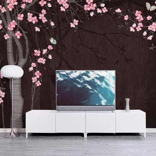 Tzxztt Pink Flower Tree Wood Grain Modern 3D Wallpaper Embossed Silk Neutral Tones Material Ideal for Living Room Bedroom-150cm×105cm