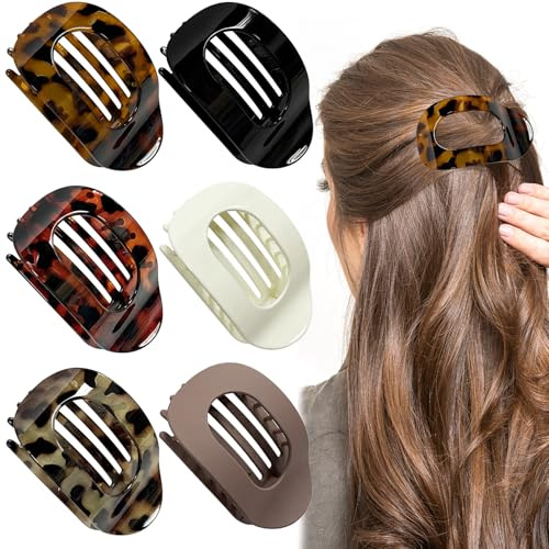 TZEKING 6 Stück Haarklammer Groß,Haarklammern für Damen,Haarspange Flach Damen,Flat Claw Clip,Haarspangen Damen Dünnes Haar,Rutschfeste Haarklammer,für dickes und dünnes Haar