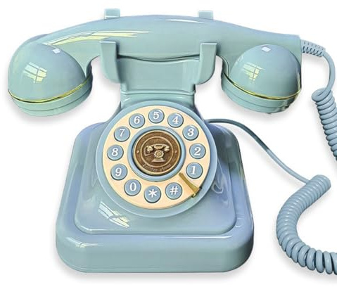 Kufughty Telefono Fisso Vintage con Filo Stile retrò, Presa A Muro, Vecchio Telefono da Casa, Colore Blu