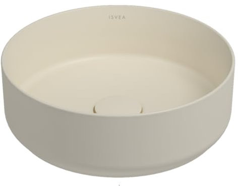 Lavabo tondo da appoggio senza troppo pieno in ceramica senza foro rubinetto - Avorio Opaco