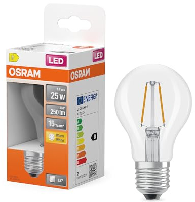 Osram LED-Lampe Star Kolbenform A25 Filament, 2700 K warmweiß, 1,8 W, E27, klar, 250 lm, 15.000h, für Deckenleuchten, Allgemeinbeleuchtung