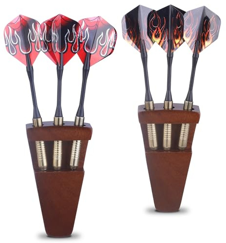 CAMOSE Lot de 2 supports de fléchettes en bois à 3 trous - Support mural et dessus de table - Rangement de protection pour fléchettes en acier/à pointe souple - Cadeaux pour papa, accessoires de cible