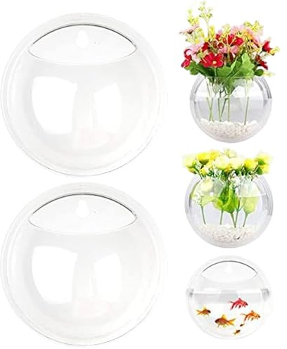 Lawnrden Wall Fish Tank 2Pcs 5.9 Inch Clear Acrylic Wall Fish Bowl with Pre-Drilled Hole Small Hanging Aquarium for Home Office Decoration| Bowl