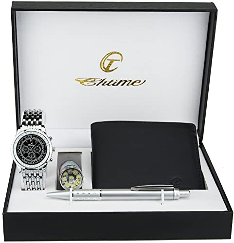 Coffret cadeau Montre Homme Noir - Lampe LED - Portefeuille -stylo
