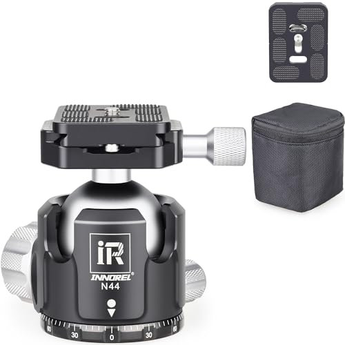 INNOREL N44 Rótulas Cabeza Bola de Perfil Bajo Cabeza Giratoria de Trípode de 360 Grados Rótula de Bola Metálica Carga a 25kg φ44mm Ballhead con 2 Plato de Liberación Rápida, Bolsa de Almacenamiento
