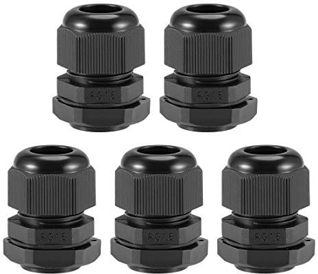 sourcing map PG16 Presse-étoupe 7mm-12mm Fil Trou Imperméable Nylon Joint Réglable Contre-écrou avec Rondelle Noir 5Pcs