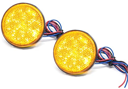Biqing Feux arrière de moto, clignotants, feu arrière universel rond 24 V 24 LED réflecteur pour voiture, moto, camion (jaune