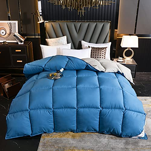 Couette en duvet d'oie et plumes 95 % duvet d'oie blanche de haute pureté, housse en coton haute densité, anti-plis, anti-poussière et anti-allergique (bleu, 150 x 200 cm, 2 kg)