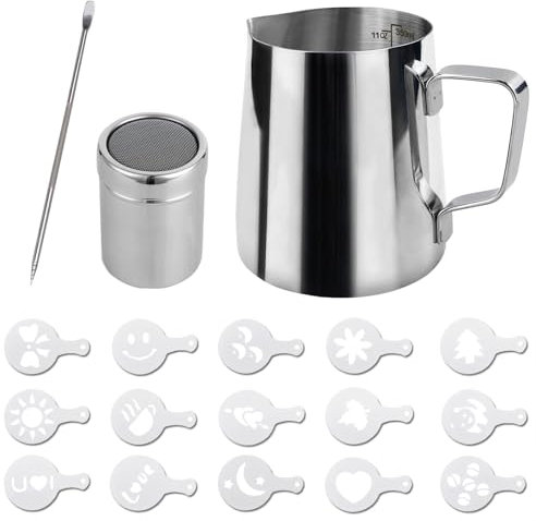 Milk Frothing Jug 350ml (12oz) Stainless Steel Milk Pitcher Cup Barista Milk Jug and Latte Decorating Art Pen for Making Coffee Cappuccino Frothing Milk Coffee Machine