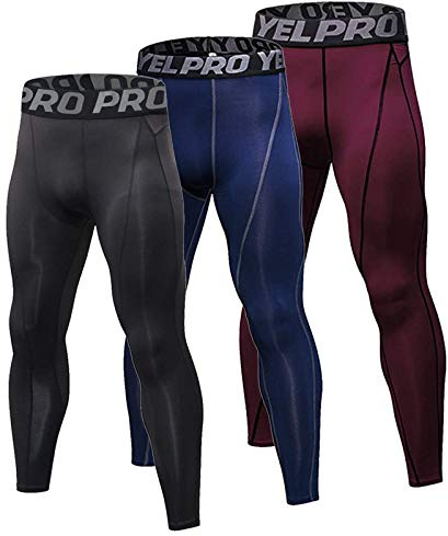 YUSHOW Lot de 3 Caleçon Long Homme Thermique sous-Vêtement Chaud Collant Homme Hiver Legging Doux et Léger-Noir + Vin Rouge + Bleu Marine-M