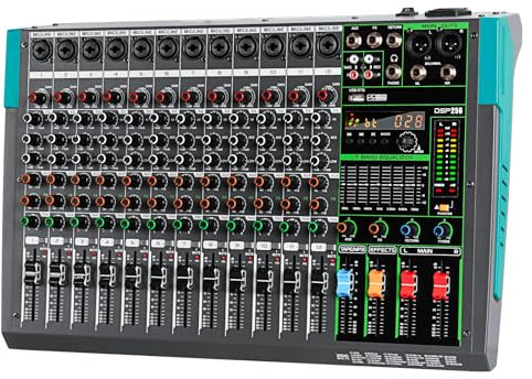 Depusheng PA12 Controller DJ Mixer Professionale a 12 Canali con 256 Effetti DSP Ingresso Bluetooth Lettore USB Alimentazione Phantom 48V
