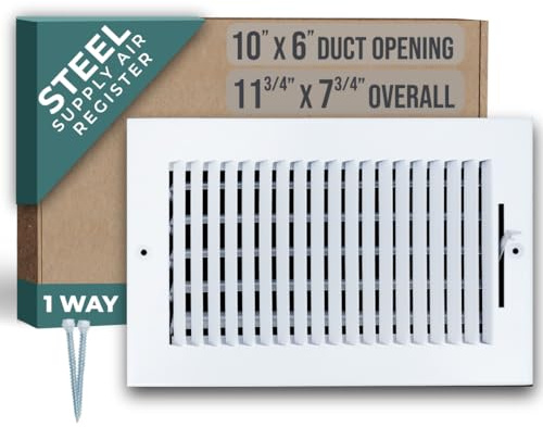 Fits 10x6 Duct Opening 1 Way Steel Air Supply Diffuser by Handua | Register Vent Cover Grill for Sidewall and Ceiling | White | Outer Dimensions: 11.75 X 7.75