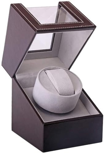 Caricatore automatico per orologi, cassa dell'orologio con motore Mabuchi silenzioso, funzionamento a batteria o alimentatore di rete in pelle PU, Marrone-125c