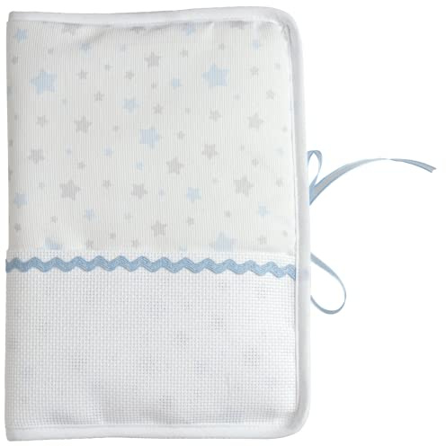 Filet - Protège Carnet de Santé à Broder, Motifs Étoilés, Bande Aïda À Personnaliser - Prénom, Motifs, Date de Naissance, Idée Cadeau de Naissance, Fabriqué en Italie, Bleu