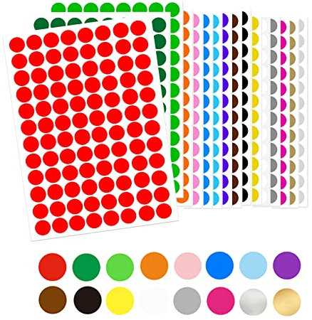 1536 Stück Runde Klebepunkte 15mm selbstklebende Punktaufkleber 16 Farben Farbkodierung Etiketten Markierungspunkte für Büro, Schule, Kalender, Karten-Aufkleber