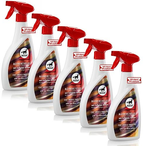 RL24 leovet - Mähnenstriegel | Mähnenspray für Pferde | Schweifspray schützt vor Staub & Schmutz | Pflege für Fell, Mähne & Schweif | schnelle Kämmbarkeit | 5 x 550 ml Sprühflasche (5er Set)
