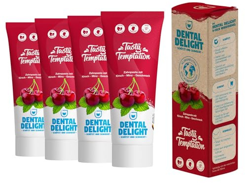 DENTAL DELIGHT Tasty Temptation Zahnpasta, Vegane Zahnpasta mit Geschmack, Zahncreme (Kirsche, 4er Pack)