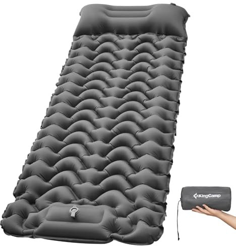 KingCamp Camping Isomatte aufblasbar mit Fußpumpe, Luftmatratze 1 Personen mit integrierten Kopfkissen Outdoor Ultraleichte Camping Matratze kleines Packmass, für Strand, Wandern, Trekking,Zelt