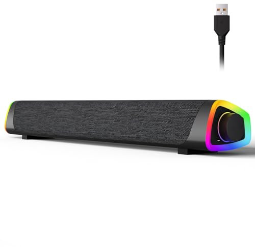 SOULION R30 Plus Casse per PC, Bluetooth V5.3 Altoparlanti per computer, alimentata tramite USB, luci LED colorate, Soundbar per PC, desktop, laptop, nero