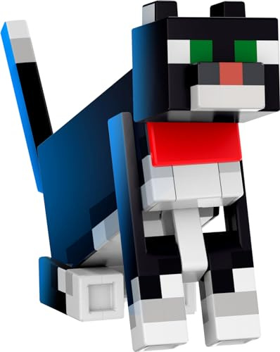 Mattel Minecraft - Gatto Bicolore Livello Diamante, action figure alta 14cm con design pixelato e 4 accessori inclusi, personaggio dal videogioco da collezione, giocattolo per bambini, 6+ anni, HTM07