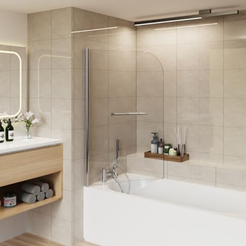 Aquariss Bath Screen Pivot Bath Shower Easy Clean Glass Screen Reversible Door Panel Chrome with Towel Rail 800x1400