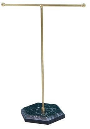 JTKREW Présentoir de Collier en T en Métal Présentoir à Bijoux en Forme de T,Porte-Bijoux,Collier Titulaire Organisateur D'affichage de Boucle d'oreille,Support Suspendu avec Plateau Rond en Marbre