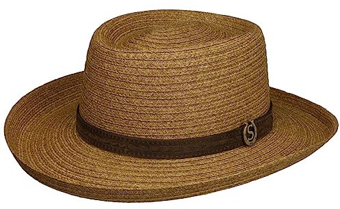 Stetson Chapeau en Paille Gambler Toyo Femme/Homme - de Soleil avec Bandeau Cuir Été Printemps-été - XL (60-61 cm) Nature-Marron