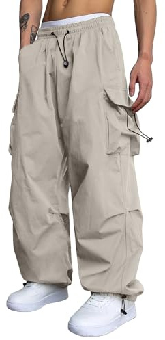 Pantaloncini Cargo da Uomo Casual, Vita Alta, Dritti, Bootcut, Parachute Pants, 90s Sport, Casual, Vintage, Gamba Larga, Streetwear, Hip Hop, Pantaloni Baggy, Y2K, Teenager, Ragazzi, Pantaloni