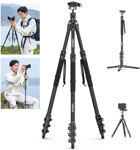 Ulanzi Carbon Fiber Camera Tripod Monopod, for Outdoor Vlog Photography | Arca Quick Release Ball Head, 4 Sections Flip Lock Trek Pole, Max Load 5KG Portable Travel Tripod for DSLR Mirrorless Camera