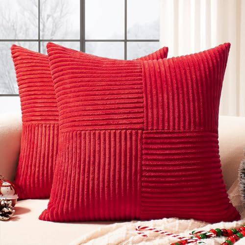 Softalker Weihnachten Kissenbezug 40x40 Rot Cord 2er Set Decoration Aesthetic Kissenhüllen Sofakissen Dekokissen Couchkissen Zierkissen skandinavisch Deko für Wohnzimmer Sofa Schlafzimmer Neujahr