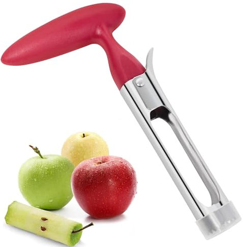 Descorazonador de manzanas para peras, manzana, pera, duradero, portátil, de acero inoxidable, para cocina y lavavajillas (rojo)