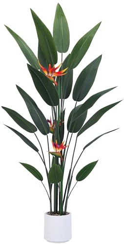 Jocoevol Artificial Bird of Paradise Plant 60in(5Ft) Tall Fake Banana Leaf Plant for Indoors and Outdoors, Artificial Flowers, Faux Palm Tree with Plastic Pot for Office and Home Decor